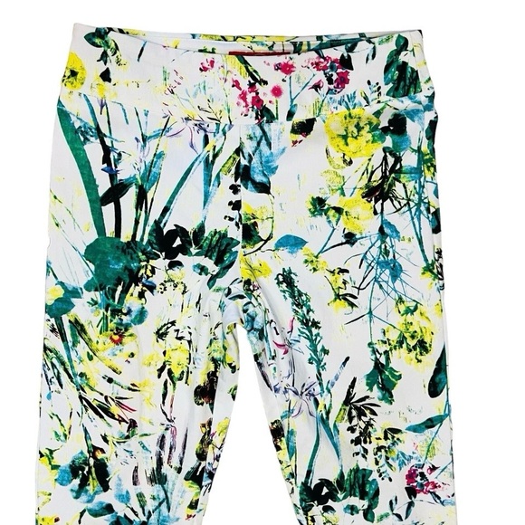 Krazy Larry Made/USA Pants white/Multicolor Leaves Print Stretch Pull On 2 NWOT - Picture 3 of 11